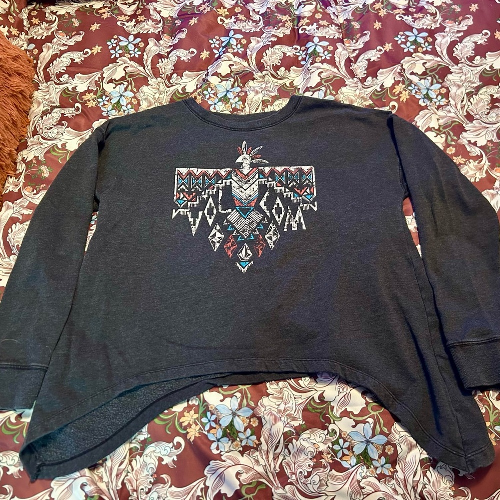 Volcom Charcoal Sweatshirt with Tribal Graphic